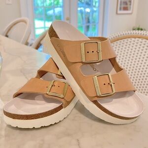 NEW Birkenstock Papillio Arizona Exquisite Platform Nude Leather 37 Narrow
